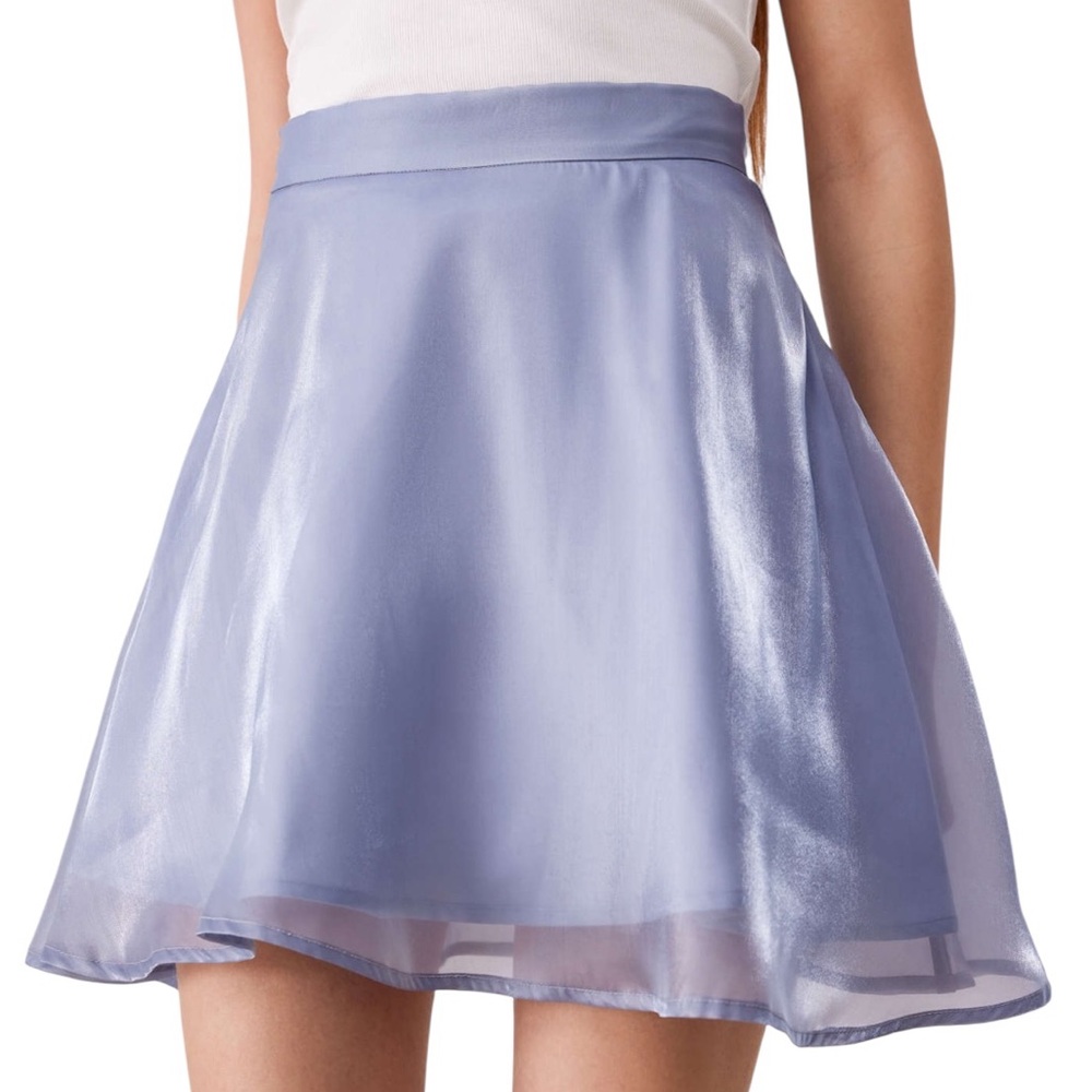 Cider Blue/Gray Chiffon High Waist Skater Mini Skirt S